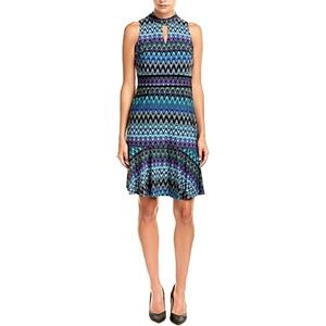 NWT Taylor Dress Halter Neck Sleeveless midi with swing hem Peacock Colors sz 12